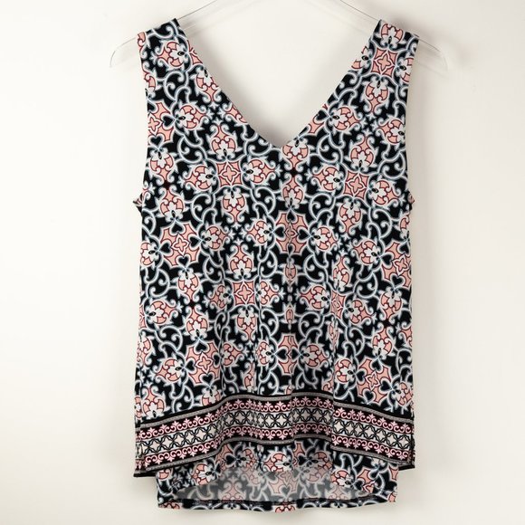 White House Black Market Date Top Criss Cross Sleeveless Printed V-neck Small - Picture 3 of 7